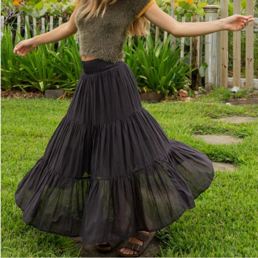 New Black Tiered Maxi Skirt - Picture 3 of 6